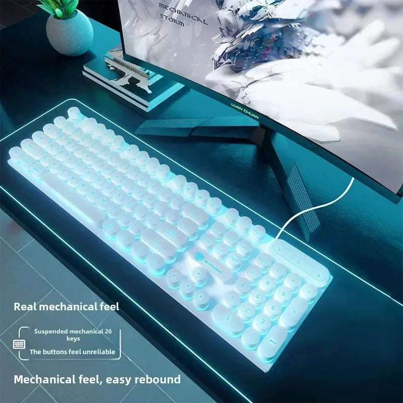Mechanical Gaming Keyboard USB Wired 104-Key Gaming Keyboard for PC, Laptop & Desktop, Steampunk English Keyboard for Gaming, Office & Typing