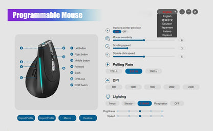 Lefon F26C Vertical Wireless Ergonomic Mouse with OLED Screen, Bluetooth Rechargeable RGB Mouse, 3200 DPI Optical Gaming Mouse for PC & Laptop