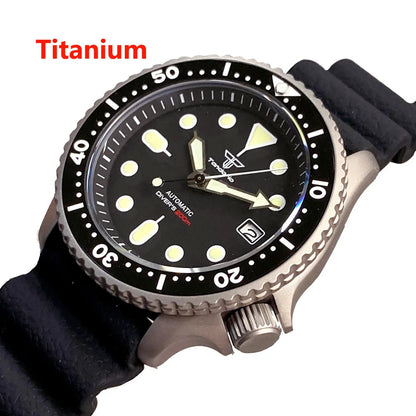Titanium Diver NH35A Black Automatic 200M Men Watch Sapphire Glass 3.8 o'clock Date Rubber Black Ceramic Bezel