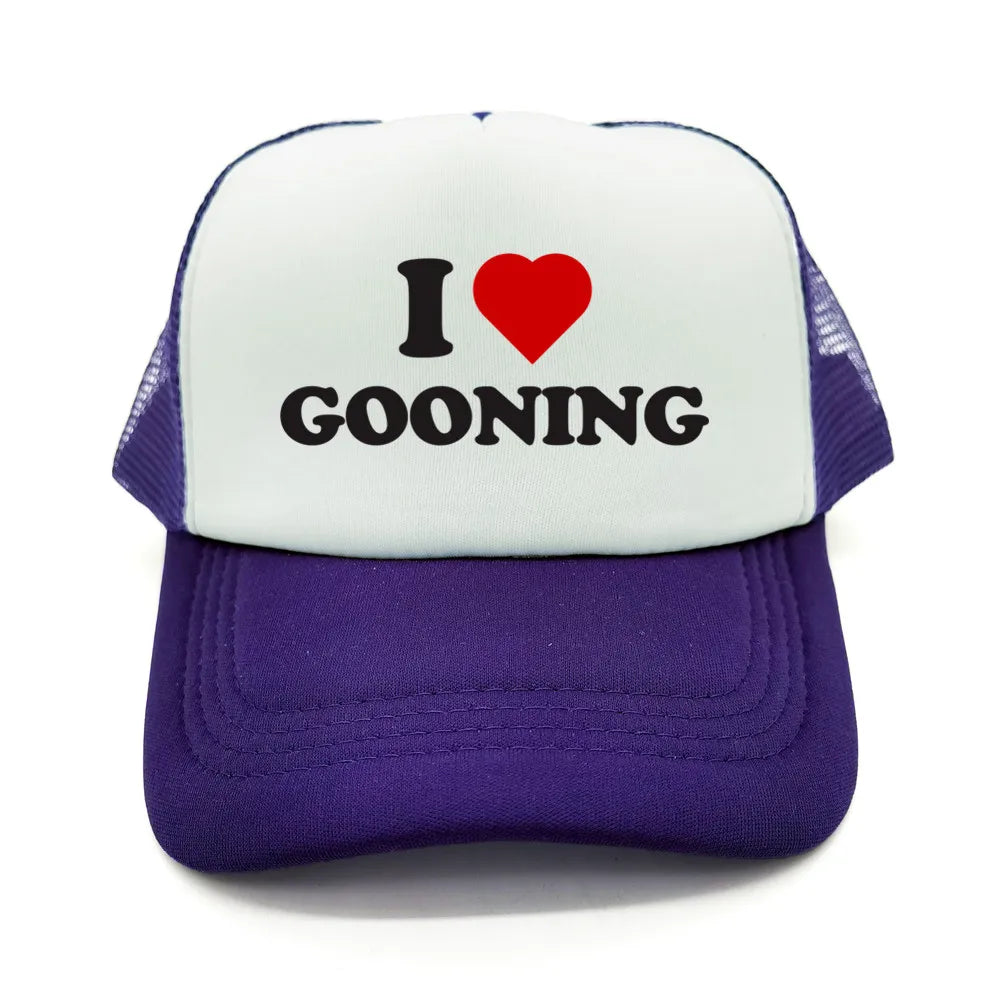 Sjove „I Love Gooning“-baseballkasketter – Cool sommerhat til mænd i netstof – Humoristisk truckerkasket – Unisex udendørs kasketter i netstof – MZ-080
