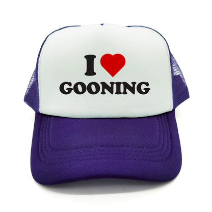 Sjove „I Love Gooning“-baseballkasketter – Cool sommerhat til mænd i netstof – Humoristisk truckerkasket – Unisex udendørs kasketter i netstof – MZ-080