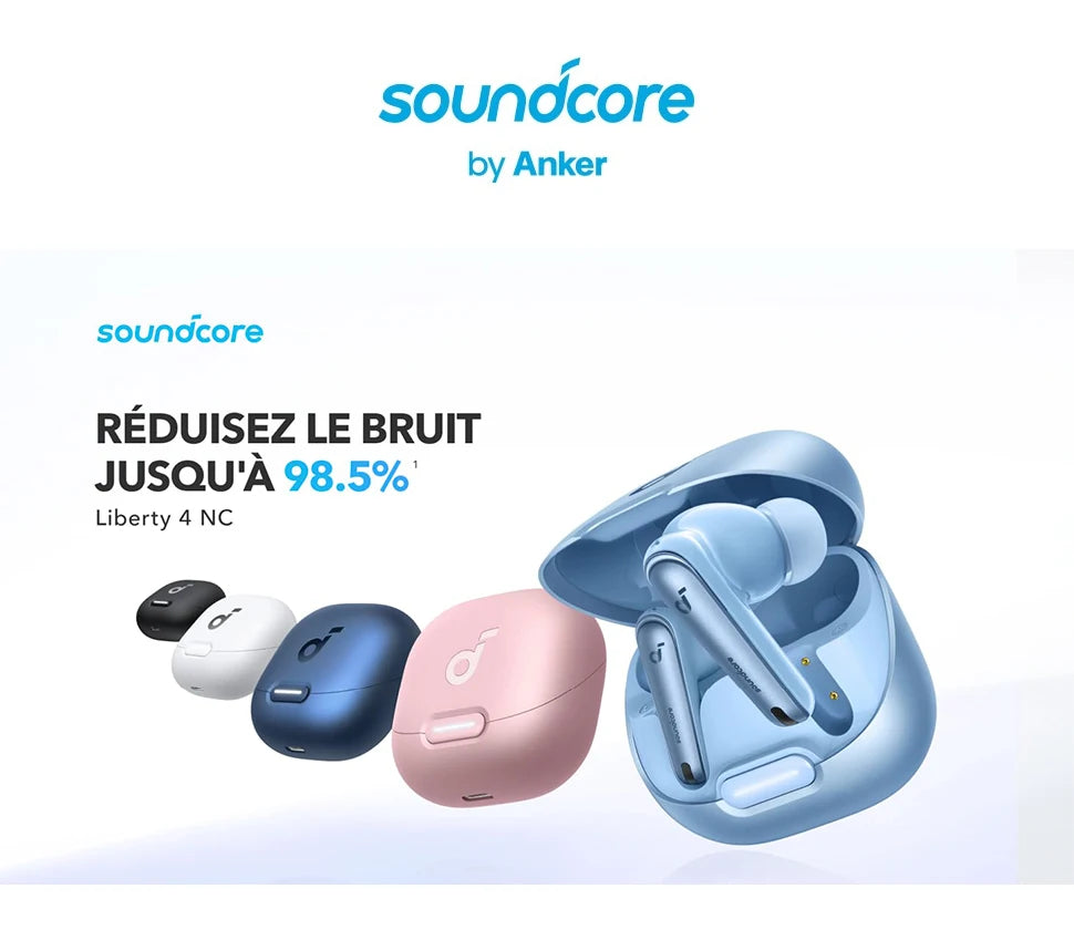 Soundcore by Anker Liberty 4 NC Wireless Bluetooth 5.3 Earbuds – Adaptive Noise Cancelling 98.5%, Deep Bass In-Ear Headphones with Microphone, ANC Bluetooth 5.3 Earbuds