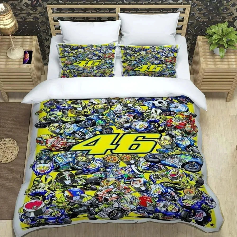 Motorcycle Fleet VR-46 Pattern Quilt Cover With Pillowcases Microfiber 3D Digital Printed Bedding Set Twin Full Queen King