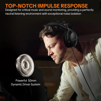 TALOMEN W550x Studio Headphones – Professional Wired Over-Ear DJ Monitor Headphones with 50mm Drivers & Detachable Cable