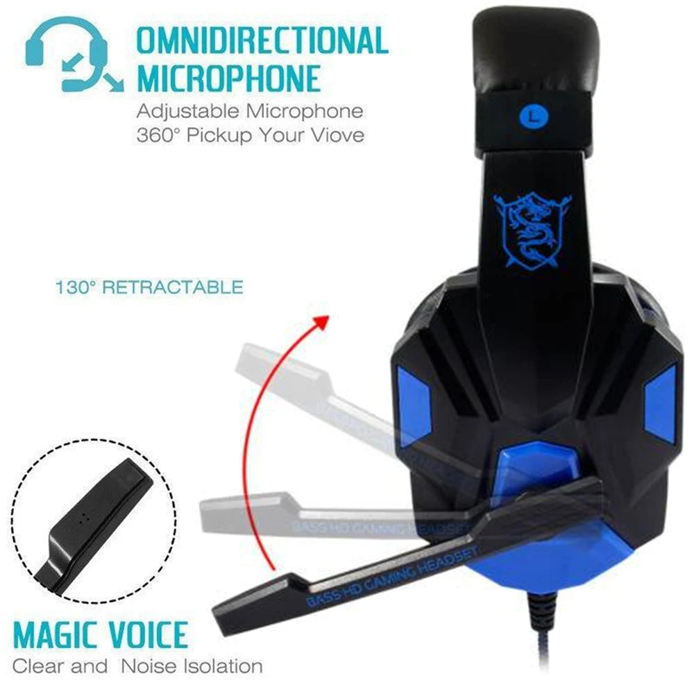 3.5mm Wired Headset Gaming Headset 120° Adjustable Gamer Headset With Noise Cancelling Microphone For PS4/PS5/Xbox/Smartphone/PC
