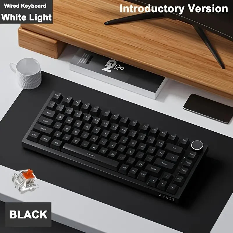 AJAZZ AK820 Mechanical Keyboard Hot-Swappable 82-Key Wired Keyboard with Rotary Volume Knob for Office, Gaming & Home