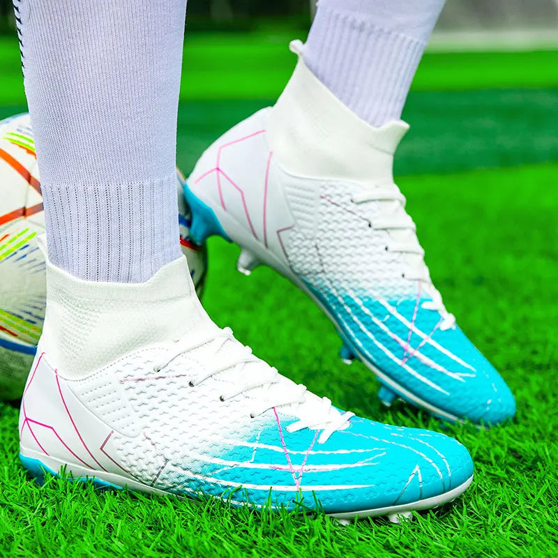 New Professional High-Top Football Shoes Artificial Grass Leather Youth Students Training Soccer Shoes for Men and Women Sports