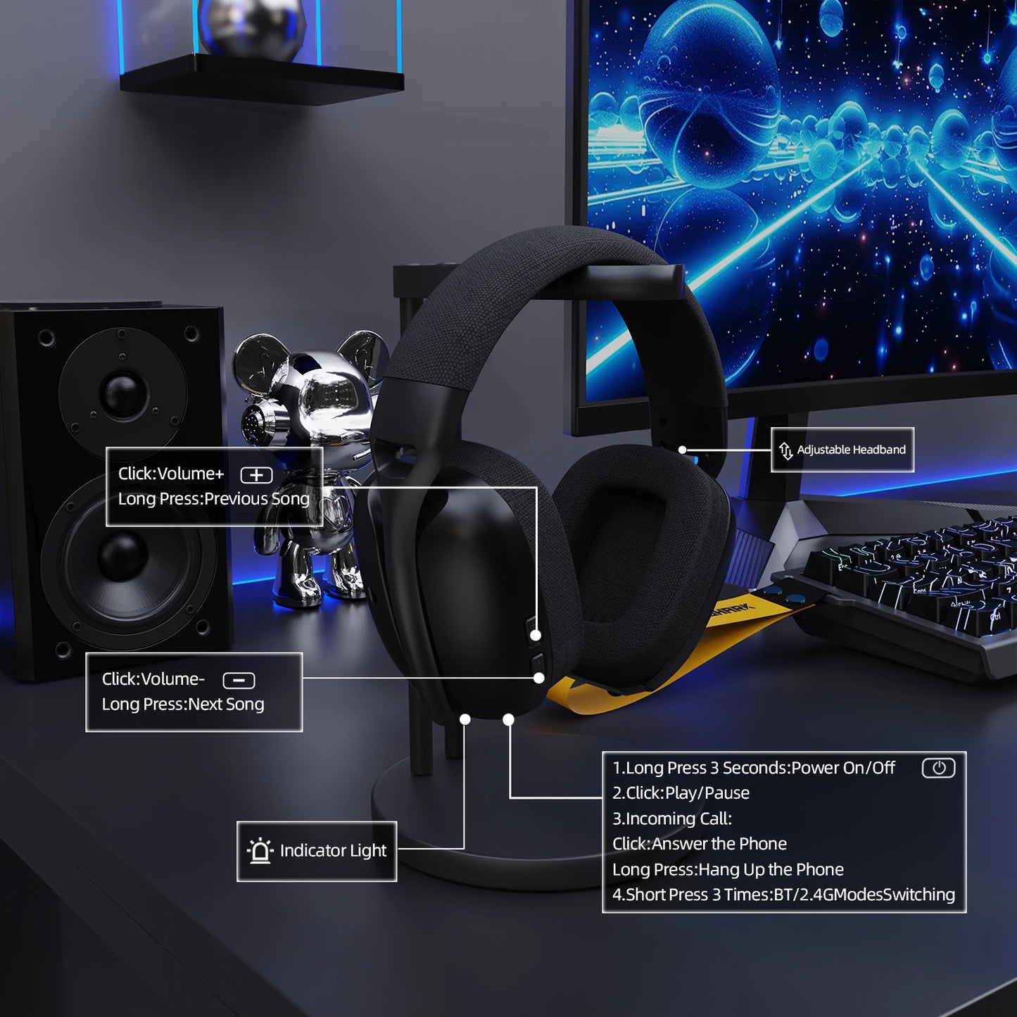 Auriculares gaming ATTACK SHARK L80PRO 3 en 1 – Auriculares Bluetooth inalámbricos de baja latencia con doble micrófono, sonido Hi-Fi de 40mm y conexión estable