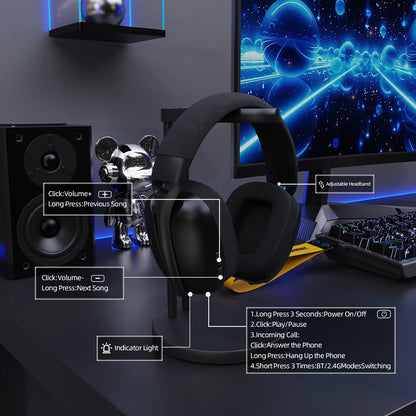 Auriculares gaming ATTACK SHARK L80PRO 3 en 1 – Auriculares Bluetooth inalámbricos de baja latencia con doble micrófono, sonido Hi-Fi de 40mm y conexión estable