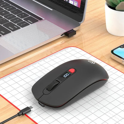 Lenovo Wireless Mouse Bluetooth 2.4G Rechargeable Silent Mouse with Smart Display, Dual Mode Bluetooth Wireless Mouse for Laptop, Desktop & Office