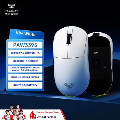 AULA V9 Ultra Wireless Gaming Mouse PAW3950, 8K Polling Rate, Tri-Mode Lightweight Ergonomic Gaming Mouse for PC & Esports