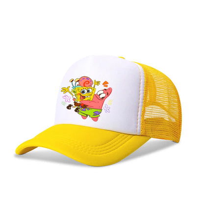 Niedliche SpongeBob-Baseballkappe – Anime, rund, für Kinder, Jungen, Mädchen, Erwachsene – Sport, Freizeit, Sonnenschutz, verstellbar, Film, Cartoon, Schirmmütze aus Netzstoff