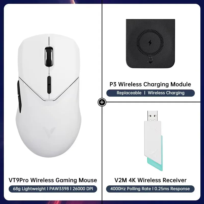 Rapoo VT9PRO Wireless Gaming Mouse PAW3398 26000 DPI Lightweight Programmable Ergonomic Gaming Mouse with Type-C Rechargeable Dual Mode