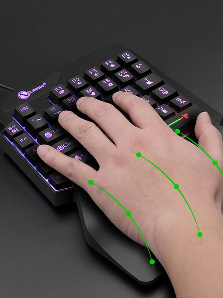 T-WOLF Mechanical One-Handed Gaming Keyboard, Wired RGB Mechanical Gaming Keypad with Ergonomic Wrist Rest, USB Mini Gaming Keyboard for PC & Laptop