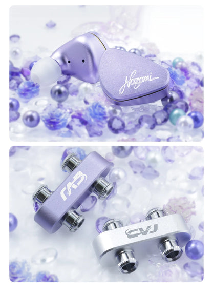 CVJ NOZOMI Wired Hybrid Earphones 2DD+1PD Triple Driver In-Ear Monitors, Planar Magnetic Earbuds with Interchangeable Faceplates for Music & Gaming