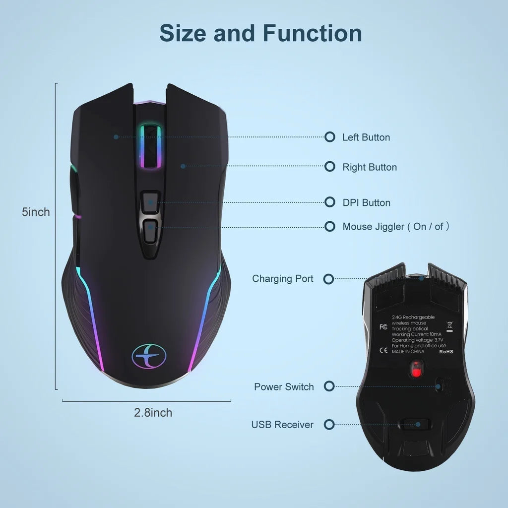 2.4G Wireless Mouse Type-C Rechargeable Silent Wireless Mouse for MacBook, Laptop & PC, Plug and Play Ergonomic Computer Mouse