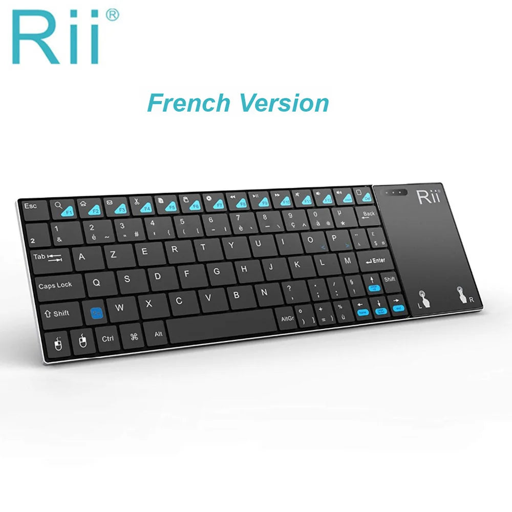 Russische, spanische, englische und französische kabellose Tastatur Rii K12+/i12+ Mini-Tastatur mit Touchpad-Maus für Android, Laptop, PC und TV-Box