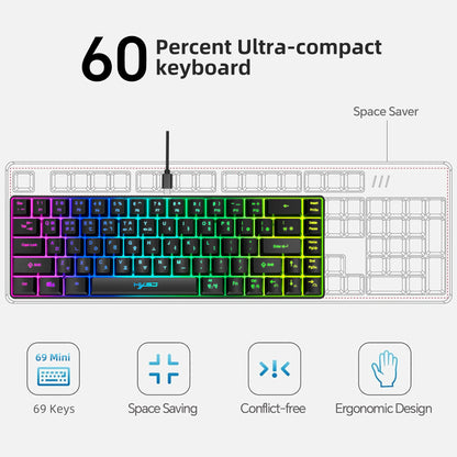 68-Tasten-Gaming-Tastatur, USB-kabelgebunden, tragbar, 20 RGB-Hintergrundbeleuchtungen, koreanische Tastatur für Windows-Laptops und Computer