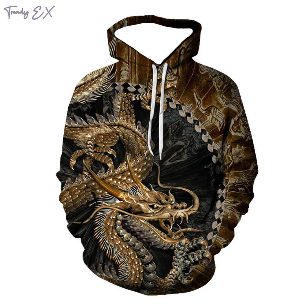 Sweatshirt Novo 3D com Gráfico de Dragão em Chamas Roxas, Capuz com Cordão, Bolso Canguru, Manga Comprida, Estilo Harajuku, para Homem