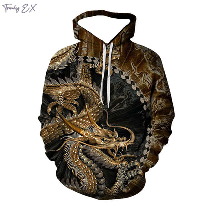 Sweatshirt Novo 3D com Gráfico de Dragão em Chamas Roxas, Capuz com Cordão, Bolso Canguru, Manga Comprida, Estilo Harajuku, para Homem