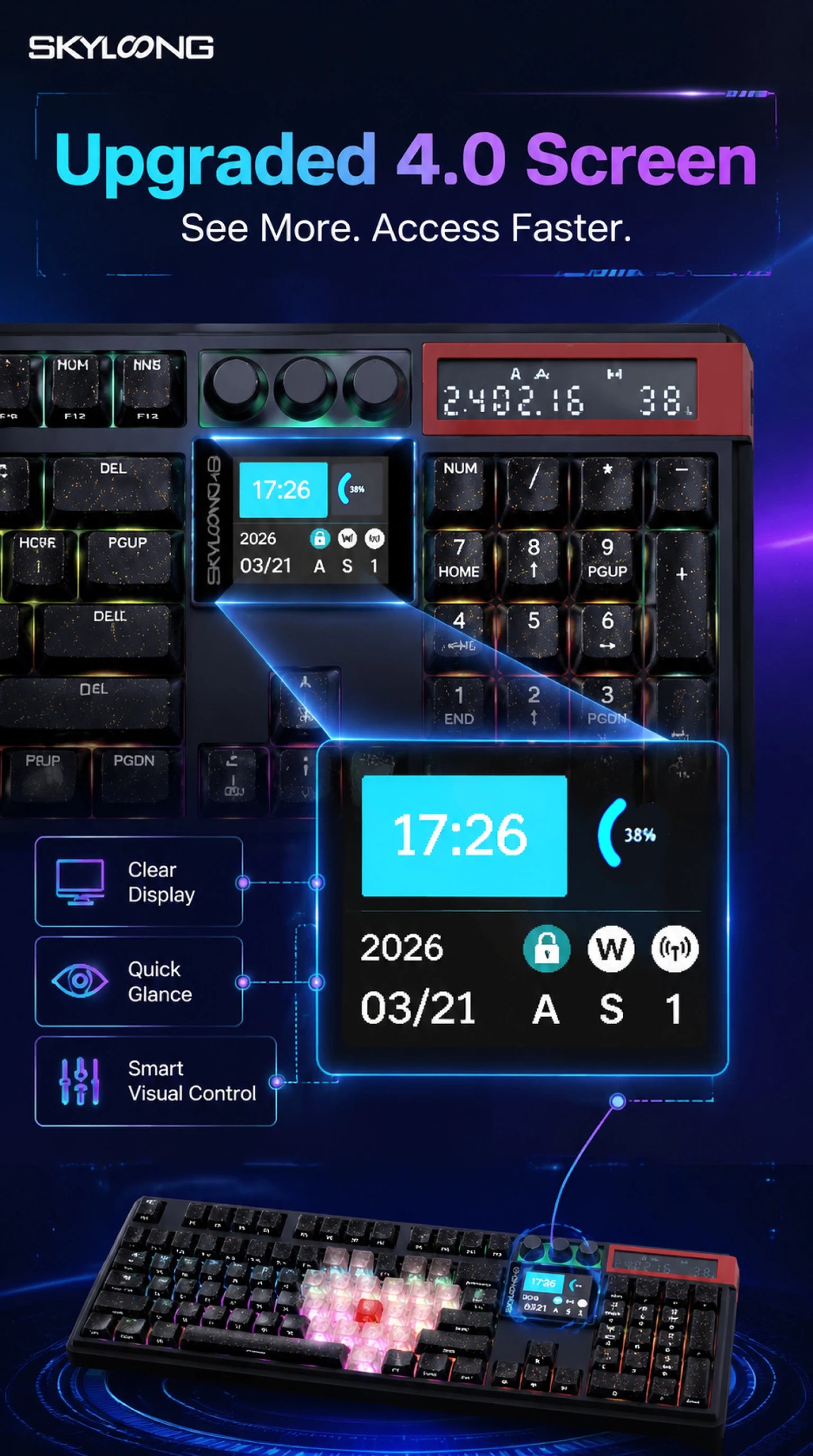 SKYLOONG GK104 Pro Wireless Mechanical Keyboar Full-Size Gamer Keyboard RGB Backlit Voice Calculator 8K Polling Rate for PC