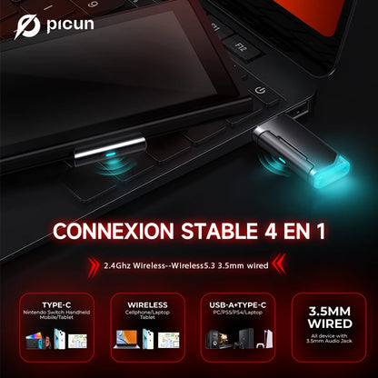 Picun G2 Wireless Gaming Headset Bluetooth 5.3 – 7.1 Surround Sound, ENC Microphone, 100H Battery, Low Latency Headphones for PC, PS5, PS4, Switch & Mobile
