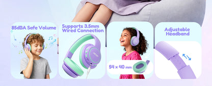 Acer Kids Bluetooth 6.0 Headphones with Mic, 75H Playtime, 85dBA Safe Volume Over-Ear Wireless Headphones, USB-C Fast Charging for iPad, Tablet & School