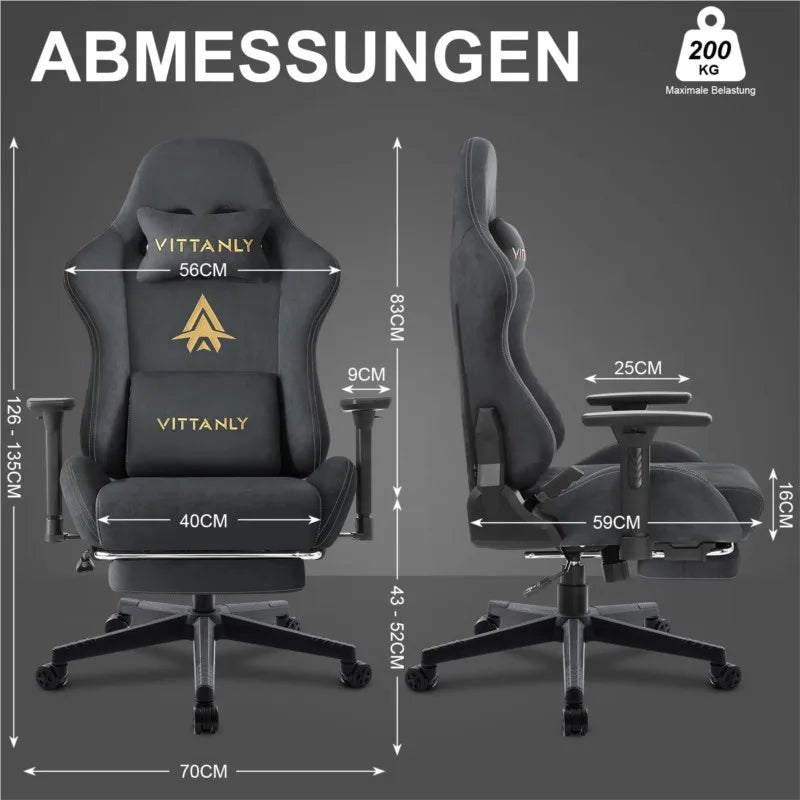 Kitinjoy Natural Suede Gaming Chair High Back Ergonomic Computer Chair with Footrest, Reclining Office Chair, Adjustable Swivel Gaming Seat
