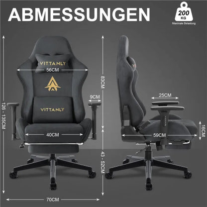 Kitinjoy Natural Suede Gaming Chair High Back Ergonomic Computer Chair with Footrest, Reclining Office Chair, Adjustable Swivel Gaming Seat
