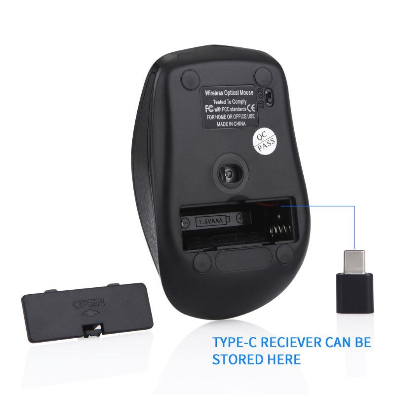 2.4G Wireless Mouse USB Type-C, Ergonomic Silent Wireless Mouse with 6 Buttons, Adjustable 800/1200/1600 DPI, Type-C Receiver for Laptop, PC & Mac