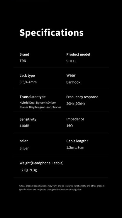 TRN SHELL 4DD+1Planar Hybrid Drivers In-Ear Earpohne IEM 0.78mm Detachable Cable Wired HIFI Music Earbuds Nozzle Design Headset