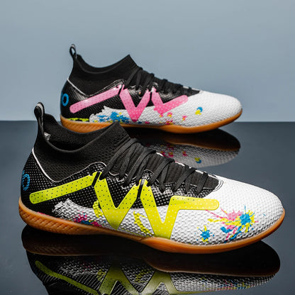 Chaussures de Football à fond plat pour hommes, chaussures de sport IC d'intérieur, montantes pour adultes, résistantes à l'usure, chaussures d'entraînement antidérapantes pour adolescents