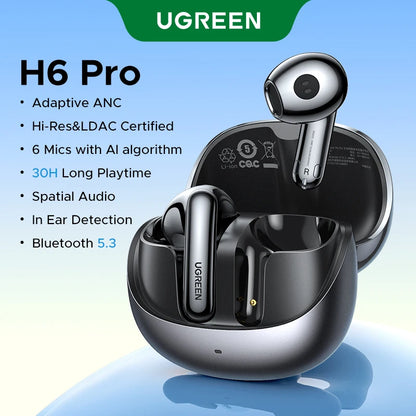 UGREEN ANC Semi-Open TWS Bluetooth 5.3 Earbuds – Adaptive Noise Cancelling LDAC Hi-Res Audio Wireless Earphones with Charging Case