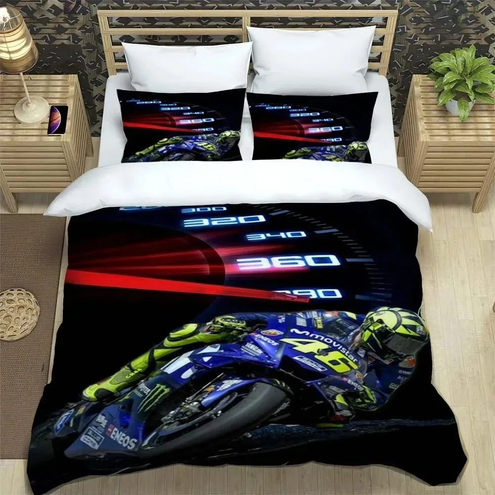Motorcycle Fleet VR-46 Pattern Quilt Cover With Pillowcases Microfiber 3D Digital Printed Bedding Set Twin Full Queen King