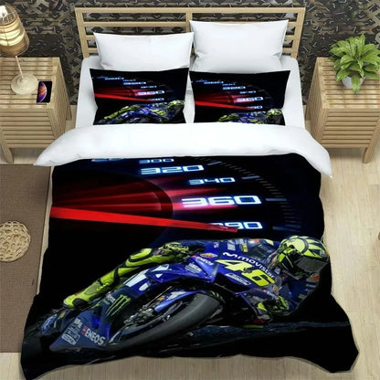 Motorcycle Fleet VR-46 Pattern Quilt Cover With Pillowcases Microfiber 3D Digital Printed Bedding Set Twin Full Queen King