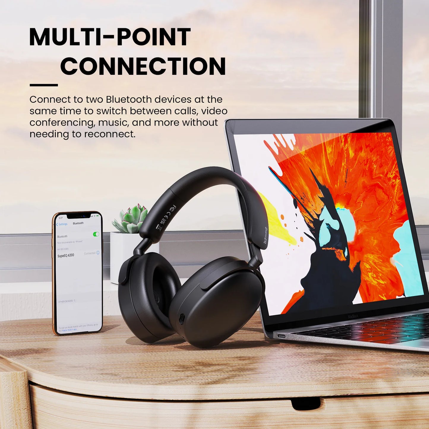 Oneodio SuperEQ A200 Wireless Bluetooth 5.4 ANC Headphones – Over-Ear Noise Cancelling Headset with ENC Mic, Hi-Res Audio & App Control