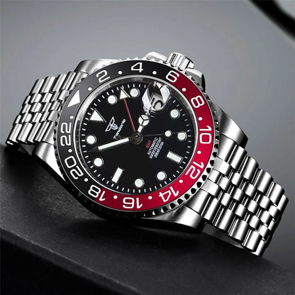 NH34A 200M Waterproof 40mm NH34 GMT Sapphire Luminous Automatic Movement Diving Watch Men Steel Bracelet Black Grey Insert