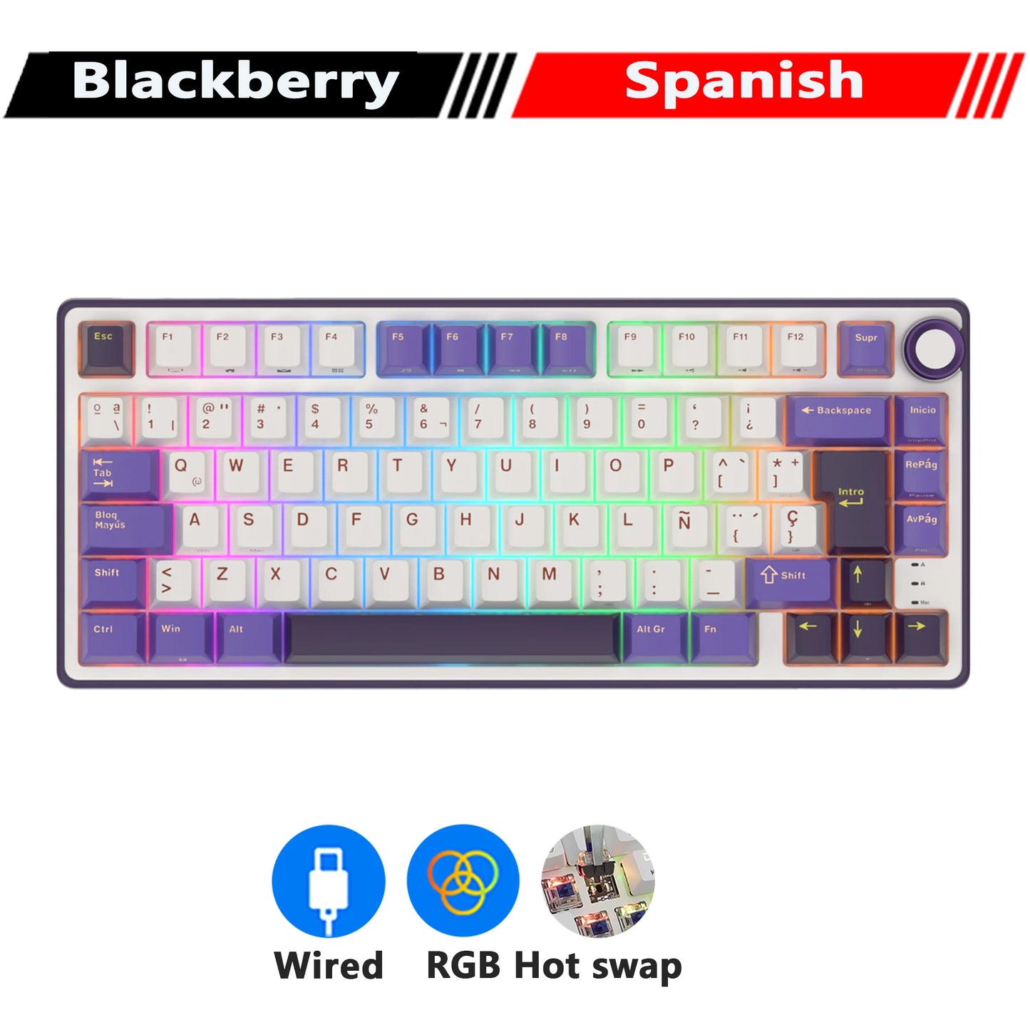 RK R75 Royal Kludge Wired Mechanical Keyboard 80 Keys 80% Gasket RGB Backlit Hot-swappable Gaming Keyboard with MDA PBT Keycaps