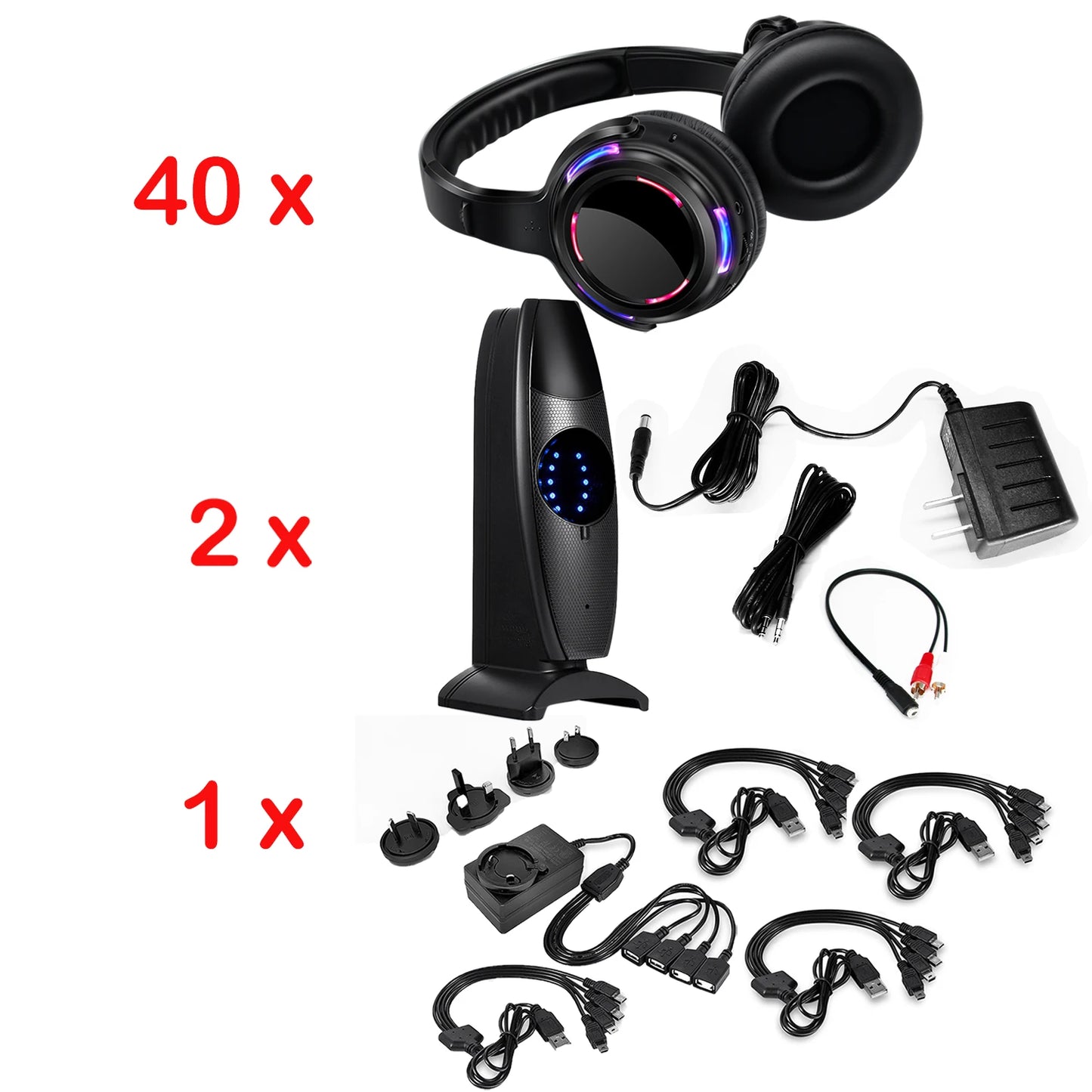 Silent Disco Wireless Headphones with LED Rechargeable Battery RF System for Silent Parties,Clubs,Meeting,Concert