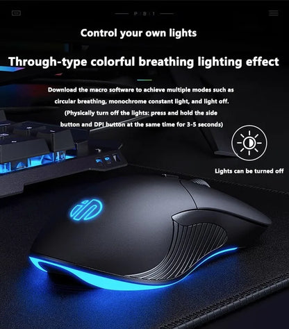 INPHIC B2 trådbunden USB-mus, tyst kontors- och gamingmus för PC och bärbara datorer
