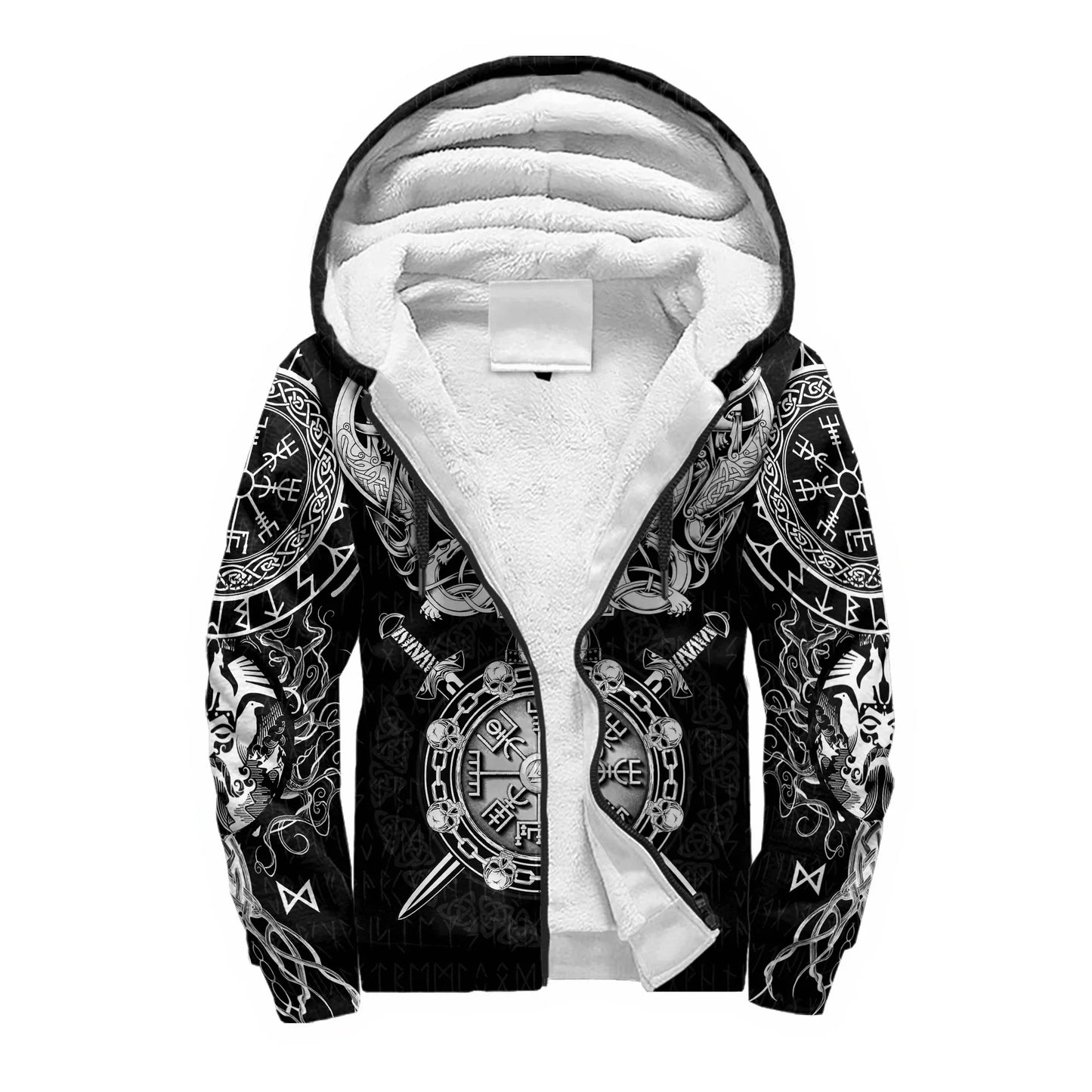 Odin Raven Fenrir Wolf Tattoo 3D Printed Mens Winter Thicker Zip Hoodie Unisex Casual Hooded Tracksuit Warm Fleece Jacket KD18