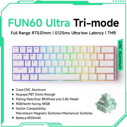 Akko MonsGeek FUN60 Ultra mechanische Gaming-Tastatur, magnetische Switches, 60 %, Rapid Trigger, 8K HE/TMR, Custom-Aluminium-Tastatur für Gamer
