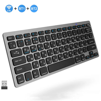 Russian English Layout Slim Wireless Keyboard Bluetooth & 2.4G Dual Mode Keyboard Compact Ergonomic for Windows ios Android