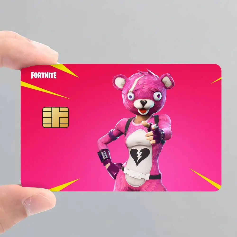 Autocolantes de cartões de jogo Fortnite Cuddle Team Leader para cartões bancários, película protetora impermeável, presente surpresa
