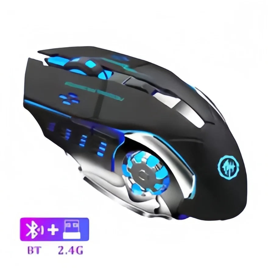 Uppladdningsbar trådlös gamingmus – tyst Bluetooth/USB, RGB-belysning, e-sport för PC