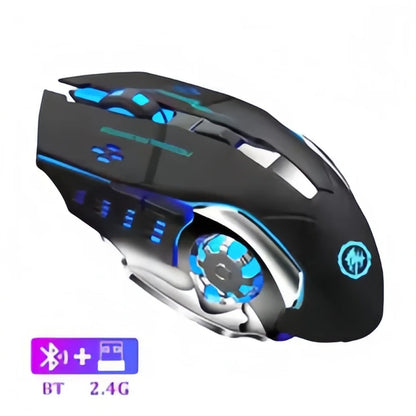 Uppladdningsbar trådlös gamingmus – tyst Bluetooth/USB, RGB-belysning, e-sport för PC