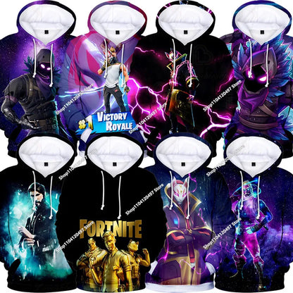Sweatshirts com capuz para rapaz e rapariga Fortnite, pullover infantil com impressão 3D, sweatshirts com capuz Battle Royale para homem, moda de outono, roupa infantil