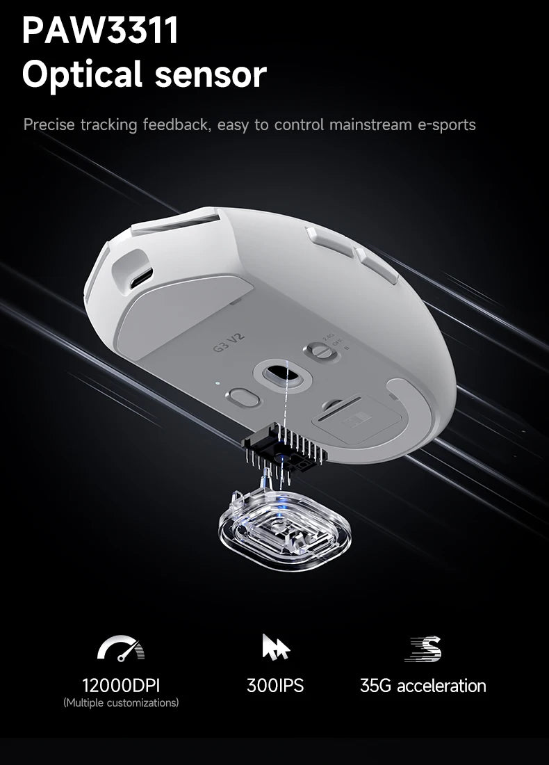 MCHOSE G3 V2 Pro Wireless Gaming Mouse PAW3395, Ultra-Lightweight Tri-Mode Bluetooth Gaming Mouse for Esports, Office & Professional Gaming
