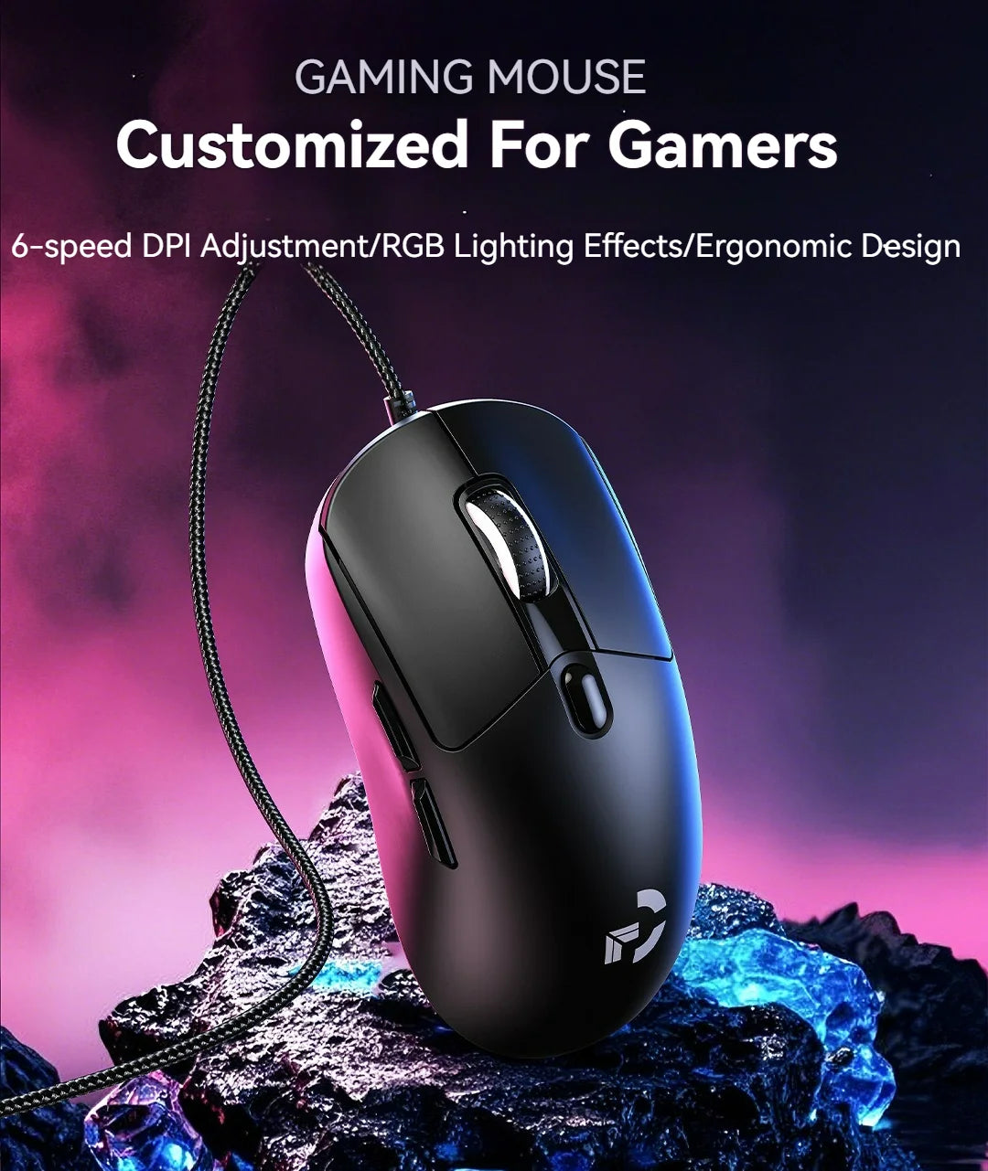 Xundler Wired Gaming Mouse 12800 DPI RGB Programmable Ergonomic USB Gaming Mouse with Instant A825 Sensor, 6 Adjustable DPI Levels for PC & Laptop