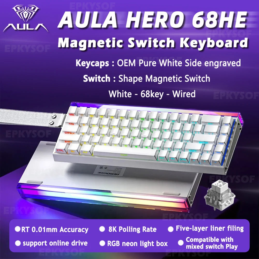 Teclado AULA HERO 68HE con interruptores magnéticos RGB Gaming mecánico Rapid Trigger retorno 8K con cable para esports personalizable
